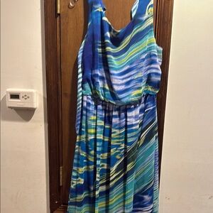 Vibrant Blue and Green Striped Dress